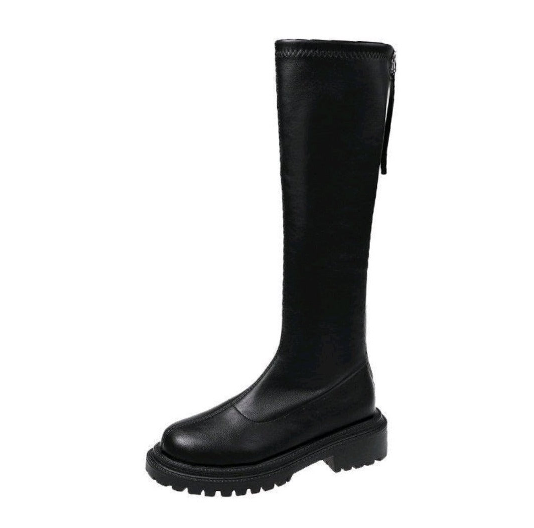 SABRINA BLACK KNEE HIGH CHUNKY SOLE BOOTS